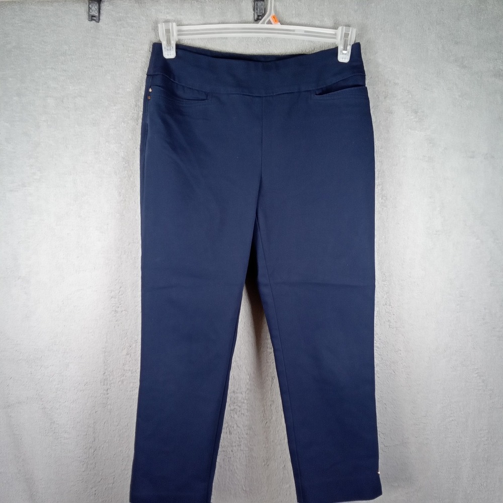 Chicos Fabulously Slimming Navy Blue Crop Pants Stud Detail Size 0 Small 4/6